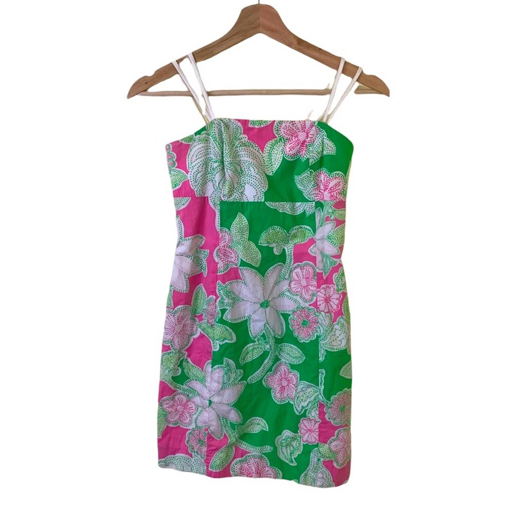 Lilly Pulitzer Bow Back Pink & Green Floral Mini Dress in Size 0